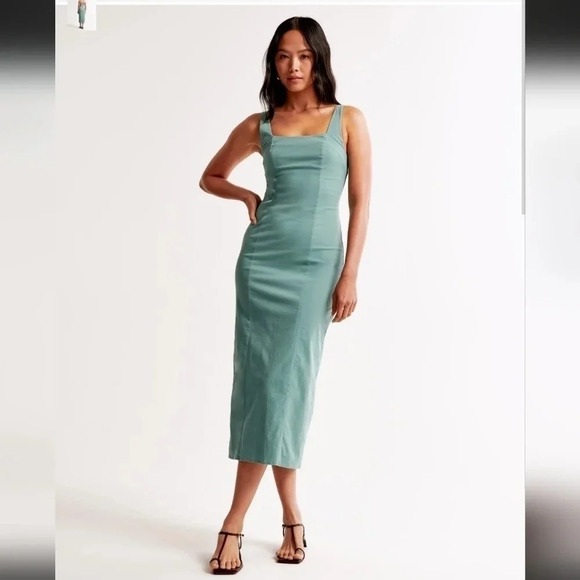 NWOT Abercrombie & Fitch Black Stretch Column Midi Dress Medium Petite - Picture 4 of 4